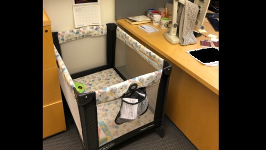 The image shows the crib in Professor Troy Littleton's office.(Twitter@JTroyLittleton)