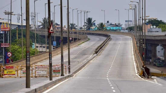 A deserted highway in Bengaluru after a lockdown was imposed by the Karnataka government as a preventive measure against the spread of the coronavirus. (AFP) A deserted highway in Bengaluru after a lockdown was imposed by the Karnataka government as a preventive measure against the spread of the coronavirus. (AFP)