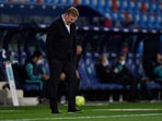 Barcelona coach Ronald Koeman looks dejected 