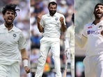 India's deadly fast-bowling trio consisting of Ishant Sharma (left), Mohammed Shami, and Jasprit Bumrah (right) (HT Collage.) India's deadly fast-bowling trio consisting of Ishant Sharma (left), Mohammed Shami, and Jasprit Bumrah (right) (HT Collage.)