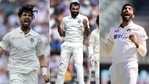 India's deadly fast-bowling trio consisting of Ishant Sharma (left), Mohammed Shami, and Jasprit Bumrah (right) (HT Collage.) India's deadly fast-bowling trio consisting of Ishant Sharma (left), Mohammed Shami, and Jasprit Bumrah (right) (HT Collage.)