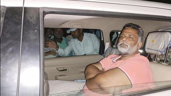 Jan Adhikar Party Chief Pappu Yadav being shifted to a jail in Birpur Supaul after a midnight court hearing, in Supual district on Wednesday, (PTI) Jan Adhikar Party Chief Pappu Yadav being shifted to a jail in Birpur Supaul after a midnight court hearing, in Supual district on Wednesday, (PTI)
