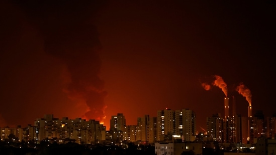 A large fire is seen near the scene of what officials said was a Gaza rocket attack on an Israeli energy pipeline near Ashkelon on May 11. This has been the heaviest offensive between Israel and Hamas since a 2014 war in the Hamas-ruled enclave, and prompted international concern that the situation could spiral out of control.(Amir Cohen / REUTERS)