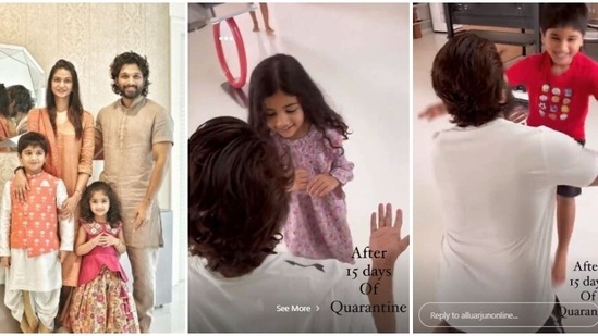 Allu Arjun shared video of meeting his kids after the quarantine period. Allu Arjun shared video of meeting his kids after the quarantine period.