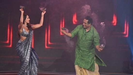 Malaika Arora and Anurag Basu on the sets of Super Dancer 4. 