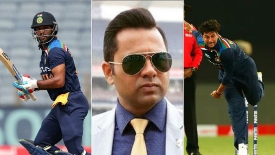 Indian opener Shikhar Dhawan (L), former cricketer Aakash Chopra (center) and leg-spinner Kuldeep Yadav(HT Collage) Indian opener Shikhar Dhawan (L), former cricketer Aakash Chopra (center) and leg-spinner Kuldeep Yadav(HT Collage)