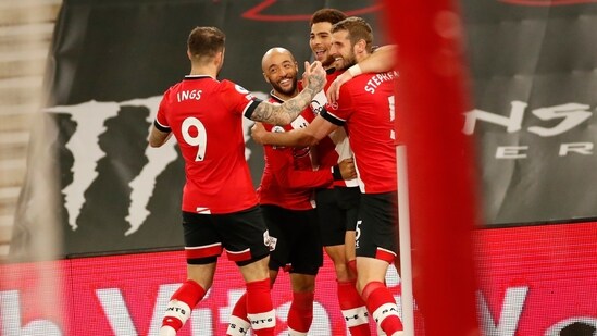 Southampton's Danny Ings, 3rd from left, celebrates after scoring his side's second goal during an English Premier League clash.(AP)