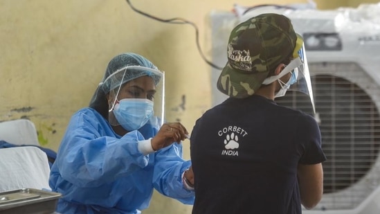 A person being vaccinated against Covid-19 at Janakpuri in New Delhi on May 11, 2021. (Amal KS/HT Photo) A person being vaccinated against Covid-19 at Janakpuri in New Delhi on May 11, 2021. (Amal KS/HT Photo)