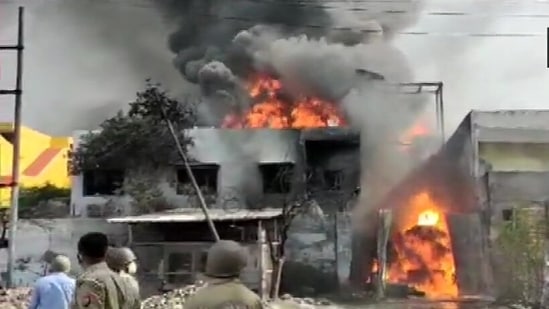A massive fire broke out at a cartons manufacturing factory in Kavi Nagar Industrial Area.(ANI)