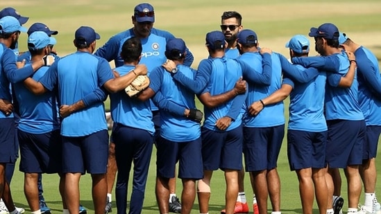 The Indian cricket team in a huddle. (Getty Images)