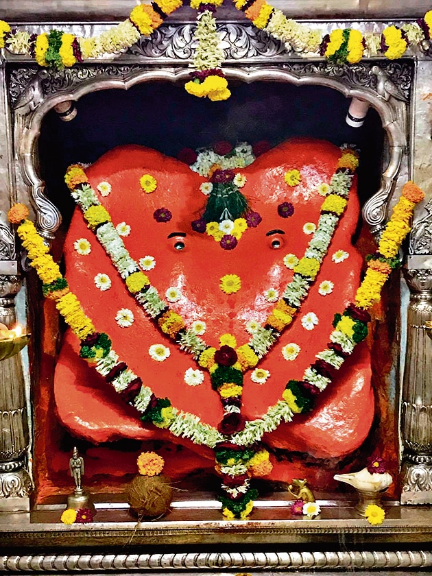 The aniconic form of Ganesha, worshipped as the Kasba Ganpati. (HT PHOTO)