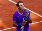 Spain's Rafael Nadal celebrates winning his third-round match against Canada's Denis Shapovalov