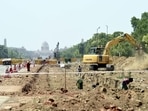 Construction work underway on the Central Vista redevelopment project at Rajpath in New Delhi.(Arvind Yadav/HT PHOTO) Construction work underway on the Central Vista redevelopment project at Rajpath in New Delhi.(Arvind Yadav/HT PHOTO)