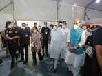 Amit Shah, Rajnath Singh visit 1000 bed DRDO-built Sardar Vallabhbhai Patel Covid-19 hospital in Delhi. Amit Shah, Rajnath Singh visit 1000 bed DRDO-built Sardar Vallabhbhai Patel Covid-19 hospital in Delhi.