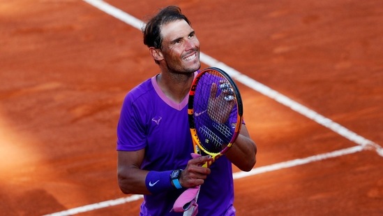 Spain's Rafael Nadal celebrates winning his third-round match against Canada's Denis Shapovalov(REUTERS)