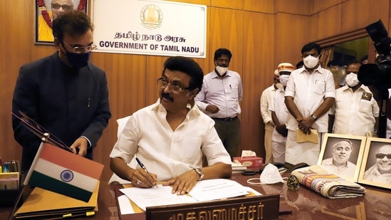 Tamil Nadu chief minister and DMK leader MK Stalin wrote a letter to Prime Minister Narendra Modi, urging him to remove the Goods and Service Tax (GST) on Covid-19 vaccines. (ANI Photo) Tamil Nadu chief minister and DMK leader MK Stalin wrote a letter to Prime Minister Narendra Modi, urging him to remove the Goods and Service Tax (GST) on Covid-19 vaccines. (ANI Photo)