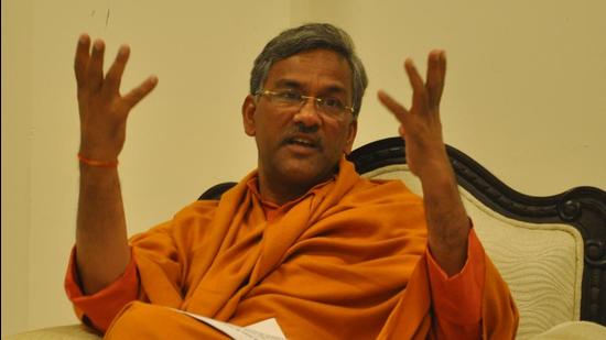 Former Uttarakhand chief minister Trivendra Singh Rawat triggered a political row over his controversial comments during an interview on the coronavirus pandemic. (HT File Photo)