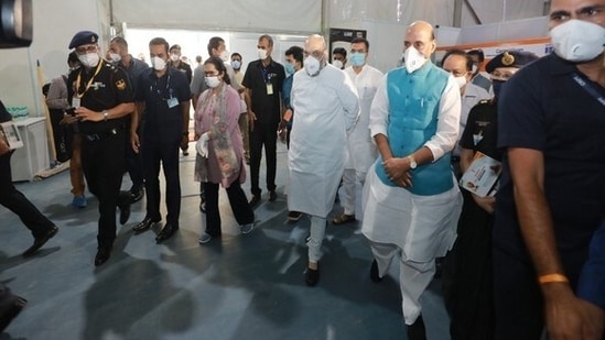 Amit Shah, Rajnath Singh visit 1000 bed DRDO-built Sardar Vallabhbhai Patel Covid-19 hospital in Delhi.(ANI file photo) Amit Shah, Rajnath Singh visit 1000 bed DRDO-built Sardar Vallabhbhai Patel Covid-19 hospital in Delhi.(ANI file photo)