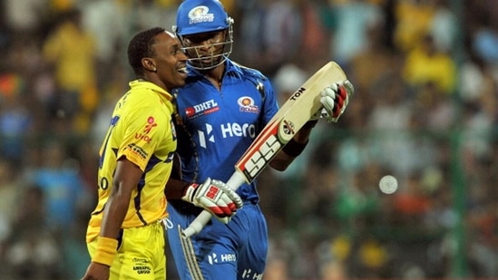 Dwayne Bravo and Kieron Pollard in IPL 2012. (Getty Images)