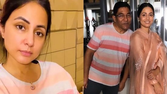 Hina Khan wears her late father's tshirt for her Instagram live chat session.