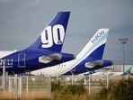 A GoAir Airbus A320neo passenger aircraft is parked at the Airbus factory in Blagnac near Toulouse.