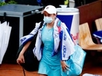 Australia's Ashleigh Barty after retiring from her quarterfinal match against Coco Gauff