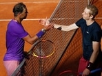 Spain's Rafael Nadal, left, shakes hands with Canada's Denis Shapovalov,at the end of their 3rd round match at the Italian Open tennis tournament.(AP) Spain's Rafael Nadal, left, shakes hands with Canada's Denis Shapovalov,at the end of their 3rd round match at the Italian Open tennis tournament.(AP)