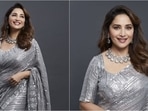 Madhuri Dixit in grey Manish Malhotra saree Madhuri Dixit in grey Manish Malhotra saree