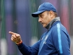 India coach Ravi Shastri during nets session at the 2019 World Cup. India coach Ravi Shastri during nets session at the 2019 World Cup.
