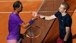 Spain's Rafael Nadal, left, shakes hands with Canada's Denis Shapovalov,at the end of their 3rd round match at the Italian Open tennis tournament.(AP) Spain's Rafael Nadal, left, shakes hands with Canada's Denis Shapovalov,at the end of their 3rd round match at the Italian Open tennis tournament.(AP)