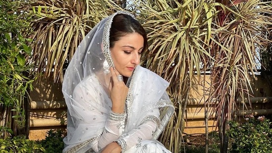 Soha Ali Khan also opted for the same Gopi Vaid number seen on Huma Qureshi, however Soha opted for silver flats to complete her Eid attire. (Instagram)