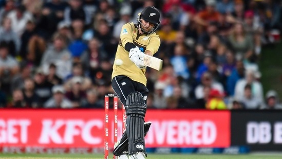 New Zealand's Devon Conway bats during the a T20 cricket international between Australia and New Zealand.(AP)