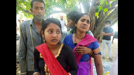 Family members of the victims at the mishap site on Friday. (HT Photo)