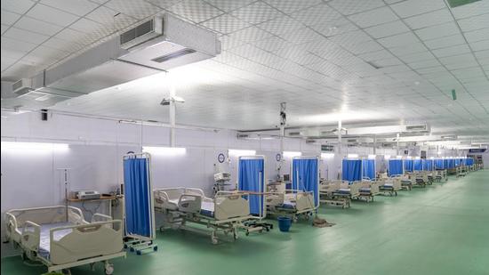A ward at the Covid-19 Intensive Care Unit annex of the Lok Nayak Jai Prakash Narayan Hospital set up at the Ramlila Maidan in New Delhi, India, on Friday. (Bloomberg) A ward at the Covid-19 Intensive Care Unit annex of the Lok Nayak Jai Prakash Narayan Hospital set up at the Ramlila Maidan in New Delhi, India, on Friday. (Bloomberg)