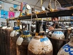 While cases do seem to be coming down in Bengaluru, the positivity rate remains high - about 38.13 per cent over the last 24 hours. In picture - Workers refill medical oxygen cylinders meant for Covid-19 patients in Bengaluru.