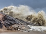Rough sea waves crash against the rocks near Someshwara temple in Mangaluru on Saturday as cyclone Tauktae intensifies into a very severe cylclonic storm in the Arabian Sea. (PTI) Rough sea waves crash against the rocks near Someshwara temple in Mangaluru on Saturday as cyclone Tauktae intensifies into a very severe cylclonic storm in the Arabian Sea. (PTI)