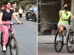 Janhvi Kapoor and sister Khushi follow a strict fitness regime. Even in this lockdown, the sisters have found various ways to keep themselves fit and one of them is cycling.(Varinder Chawla)