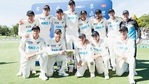 The New Zealand team celebrate their 2-1 Test series win over India in 2020. (Getty Images) The New Zealand team celebrate their 2-1 Test series win over India in 2020. (Getty Images)