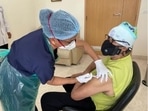 Amitabh Bachchan received his first shot of the Covid-19 vaccine in April. Amitabh Bachchan received his first shot of the Covid-19 vaccine in April.
