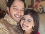 Shreyas Talpade poses with wife Deepti.