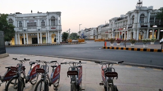 A deserted view of Connaught Place as the Delhi government extended one-week lockdown till 24th May, in New Delhi. A deserted view of Connaught Place as the Delhi government extended one-week lockdown till 24th May, in New Delhi.
