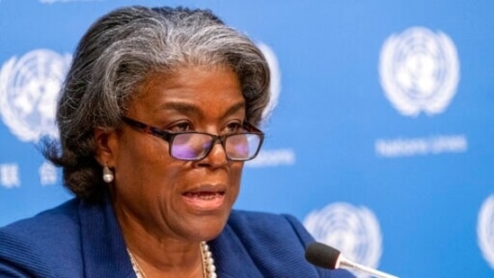 US Ambassador to the United Nations, Linda Thomas-Greenfield speaks to reporters during a news conference at United Nations headquarters.(AP) US Ambassador to the United Nations, Linda Thomas-Greenfield speaks to reporters during a news conference at United Nations headquarters.(AP)