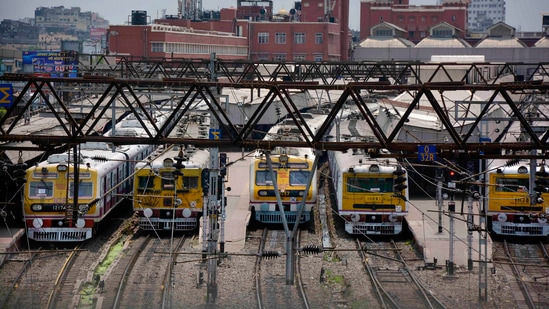 Trains parked at a railway yard after West Bengal Government suspended local train services, as coronavirus cases surge in Howrah district. (PTI) Trains parked at a railway yard after West Bengal Government suspended local train services, as coronavirus cases surge in Howrah district. (PTI)