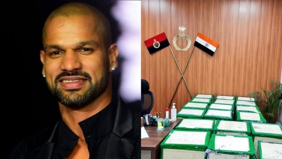 Shikhar Dhawan (left) and the aid he donated (right) towards Covid-19 relief work (HT Collage) Shikhar Dhawan (left) and the aid he donated (right) towards Covid-19 relief work (HT Collage)