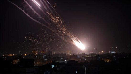 Rockets are launched from the Gaza Strip towards Israel.(AP) Rockets are launched from the Gaza Strip towards Israel.(AP)