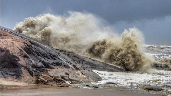 Rough sea weather conditions near Someshwara Temple due to formation of Cyclone Tauktae in the Arabian Sea, in Mangaluru. (PTI) Rough sea weather conditions near Someshwara Temple due to formation of Cyclone Tauktae in the Arabian Sea, in Mangaluru. (PTI)