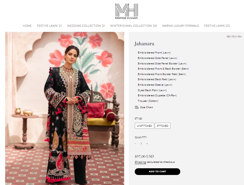 Hina Khan's lawn suit from Maryam Hussain’s eponymous label(intl.maryamhussain.pk)