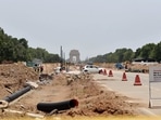 A view of the Construction site of the center vista project, in New Delhi on Thursday. (ANI Photo) A view of the Construction site of the center vista project, in New Delhi on Thursday. (ANI Photo)