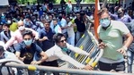 TMC workers protest at CBI office at Nizam Palace, following the arrest of TMC ministers and MLAs in Narada scam case, in Kolkata on May 17, 2021. (PTI Photo) TMC workers protest at CBI office at Nizam Palace, following the arrest of TMC ministers and MLAs in Narada scam case, in Kolkata on May 17, 2021. (PTI Photo)
