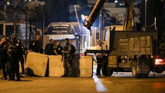 Israel forces place cement blocks at the entrance of Sheikh Jarrah neighbourhood of East Jerusalem. (Reuters file photo)